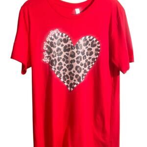 Love One Another Animal Print Heart Red T shirt NWT Size Med